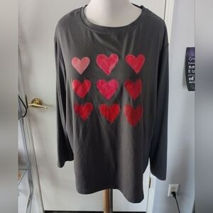 Women's gray long sleeve comfy blouse with heart designs in 3XL